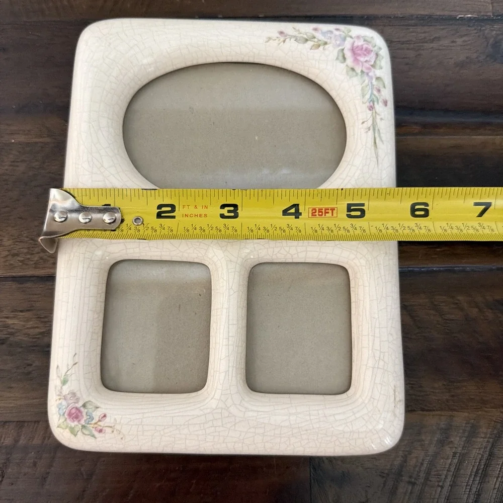 Vintage Photo Frame Ceramic Victorian Pink Floral Picture Multi Ivory Crazing
